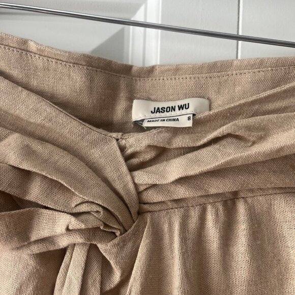 NWT Jason Wu Tan Beige Linen Wrap Eyelet Cropped Smocked Midi Skirt Tank Set, 8 - Picture 9 of 14